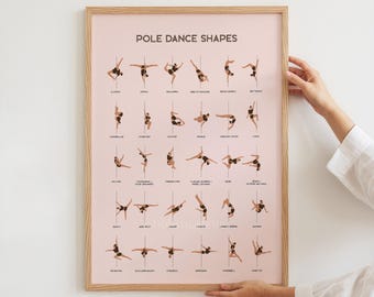 Pole Dance Shapes Poster, 30 Iconic Pole Moves, Pole Art Print for Studio, Dancers & Instructors, Aerial Fitness Wall Decor