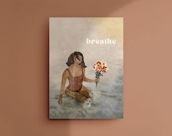 Breathe Art Print: Woman in Water, Inspirational Yoga Poster