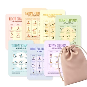Chakra-yogakaarten, yogahoudingen voor elke chakra, 7 kaarten met helende houdingen en belangrijke inzichten, yogachakra-flashcards