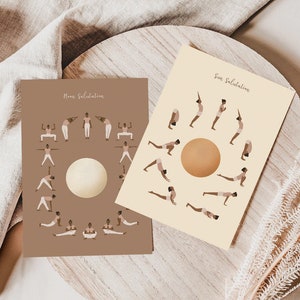 Yoga Geschenk, Yoga Postkarten Set, Sonnengruß, Mondgruß, Surya Namaskar, Yoga Karte, Yoga Sequenz, Sonnengruß Postkarte