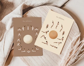 Yoga gift, Yoga postcard set, Sun salutation, Moon salutation, Surya Namaskar, Yoga card, Yoga sequences, Sun Salutation Postcard