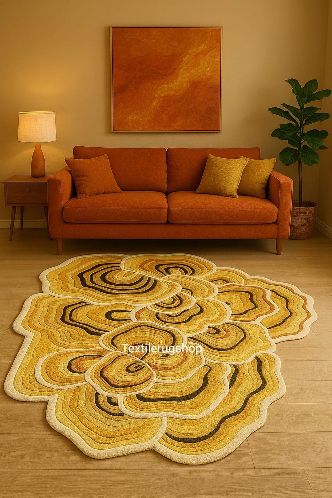Organic Abstract Wool Rug – Handmade Earth Tone Irregular Shape Modern ...