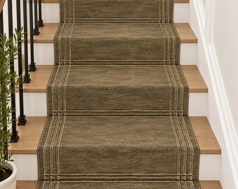 Stair Runner Rug, Custom Staircase Runner, Handwoven Wool Runner, Brown Olive Stair Carpet, Non Slip Stair Runner, Hallway Rug