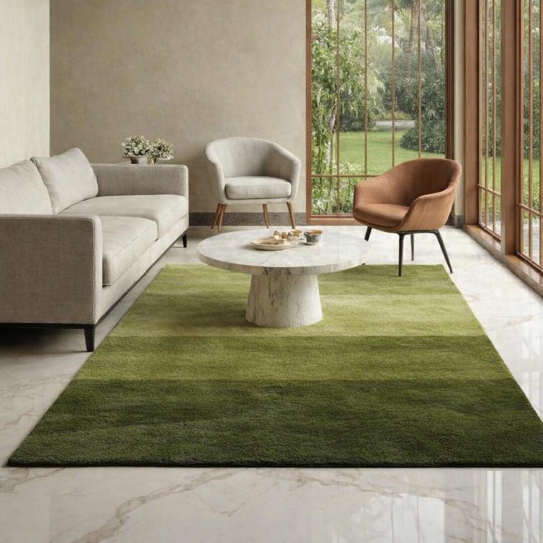 Modern Green Area Rug – Olive Minimalist Living Room Carpet, Large ...