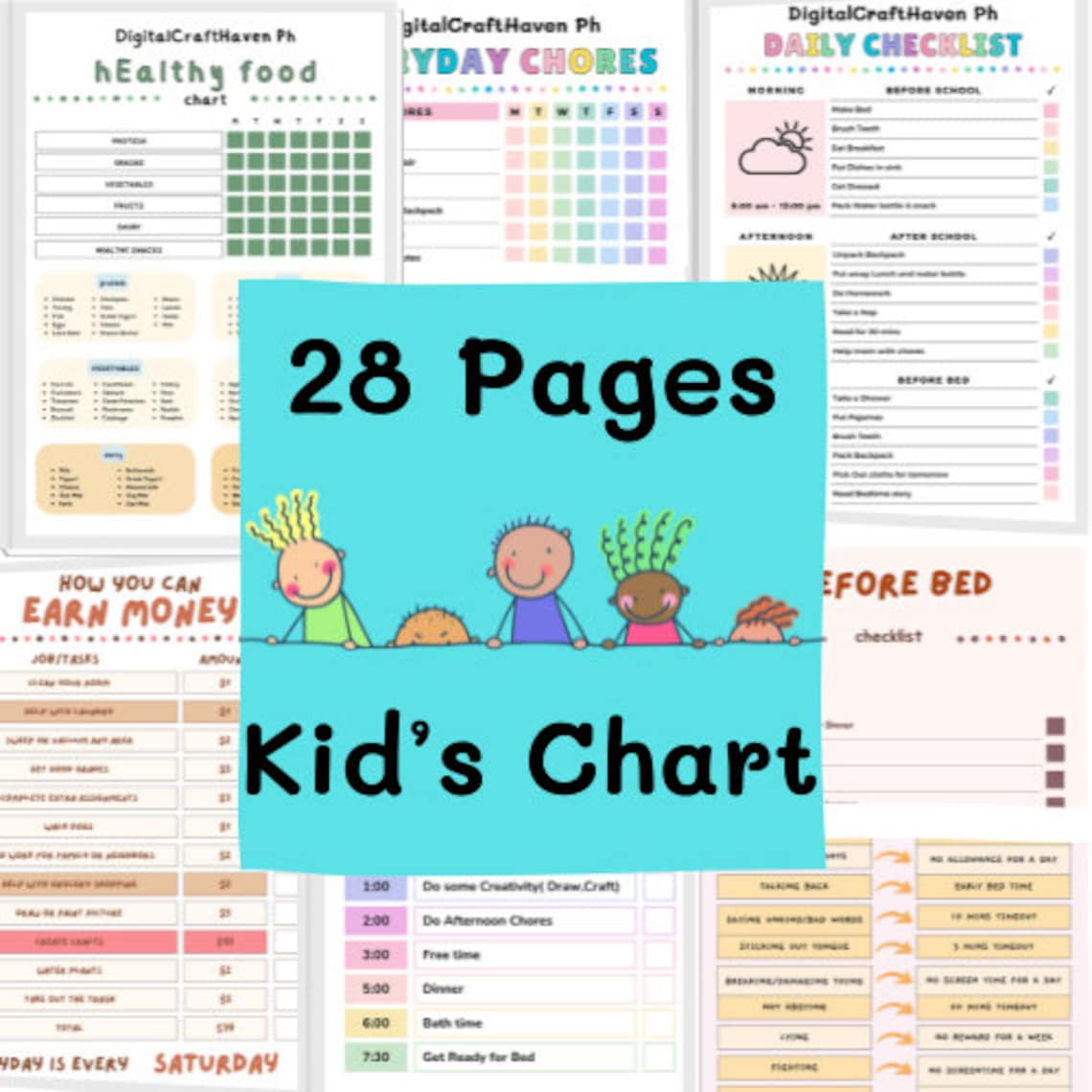 28 Pages Printable Emotion Chart Kids Schedule Chore Chart Checklist