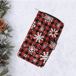 Portefeuille flocon de neige, sac à main à carreaux Buffalo, pochette de Noël rustique, sac à carreaux Winter Wonderland, accessoire cadeau design unique pour petite amie