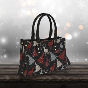 Winter Chic Box Tote, Urlaub Rentier Frau Geldbörse, Nordic Charm Satchel, Wunderliche Weihnachtshandtasche, Festliche Große Tasche Geschenk für Freundin