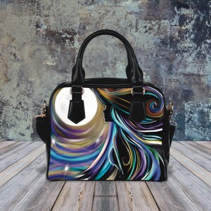 Sac femme sorcière gothique, sac à main céleste fantaisiste, fourre-tout lunaire mystique, accessoire d'Halloween, sacoche universitaire sombre, cadeau fantastique pour elle