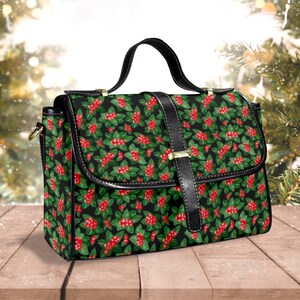 Sacoche florale Cottagecore, sac de Noël, sac d'hiver, fourre-tout vintage rétro, sac à main saisonnier accessoire de vacances, sac de fête, cadeau pour elle