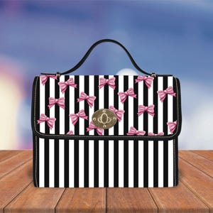 Joli sac à main avec noeud papillon, sac à rayures preppy, adorable sacoche, cabas girly doux, design unique doux, joli cadeau pour elle, sac à main de style parisien