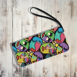 Weird Face Wristlet, Neuheit Pop Art Brieftasche, Abstrakte Clutch, Moderne Ungewöhnliche Geldbörse, Einzigartiges Design Accessoire, Geschenk für Freundin, Rave Style