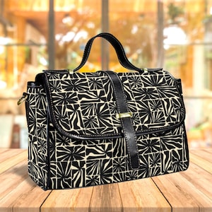 Cartable art déco moderne, sac contemporain floral, sac à main géométrique, sac à main avec fleurs étranges, accessoire d'inspiration vintage, cadeau étrange au design unique