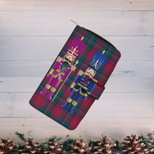 Weihnachten Nussknacker Geldbörse, karierte Geldbörse, Vintage Urlaub Clutch, wunderliches einzigartiges Design Accessoire, Geschenk für Freundin Fantasy Geldbeutel