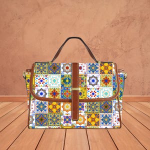 Afrikanische Fliesen Umhängetasche, Boho mediterrane Geldbörse, Azulejo Stil Tasche, ethnisches Lissabon Muster, schickes Accessoire, niedliches Geschenk für Freundin