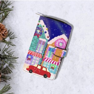 Cartera con forma de casa navideña, cartera con diseño de pueblo invernal, cartera con escena nevada, regalo festivo caprichoso para una amiga, cartera con diseño de país de las maravillas invernal, regalo para ella