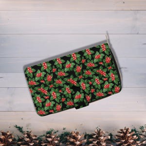 Portefeuille de Noël avec des baies, pochette florale Cottagecore, sac à main Holly Berry, cadeau de fête pour petite amie, pochette pour les fêtes, portefeuille pour femme classique