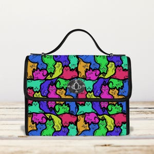 Sac à main original pour femme cool chat, sac funky Kitty, sac à main fantaisiste, sacoche Rave Pop Art, accessoire original pour amoureux des chats, cadeau pour propriétaire d'animal de compagnie