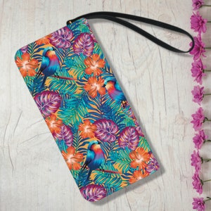 Cartera de mano con estilo bohemio tropical, billetera boho exótica, bolso de mano con estilo hawaiano, bolso ecléctico y atrevido, bolso con estilo isleño, regalo para novia, amante de la naturaleza