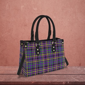 Cabas néon à carreaux écossais, sac à main pour femme à carreaux vibrants, cartable électrique à carreaux, sac à main preppy, cabas bohème génial, cadeau unique pour ami