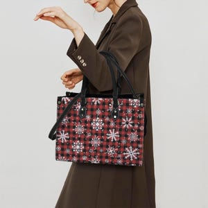 Cabas classique à carreaux, sac structuré flocon de neige, sac à main hiver bohème pour femme, sac carré de style rustique, sacoche éclectique, sac à main Cottagecore