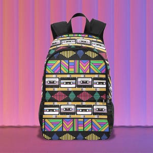 Retro Kassette Rucksack, 90er Jahre Vintage Design Ranzen, Old School Thema Rucksack, nostalgisch inspirierte Schultasche, Zurück zur Schule Laptoptasche