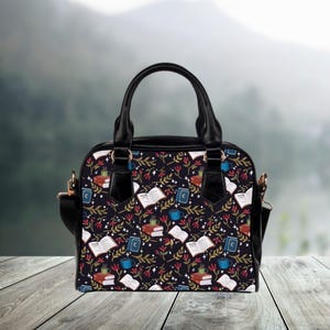 Buch-Themen-Tasche, dunkle Academia Handtasche, gemütliche Buch-Kaffee-Liebhaber Boho-Geldbeutel, geblümte Schultasche, wunderliches Accessoire, einzigartiges Geschenk für Buchliebhaber