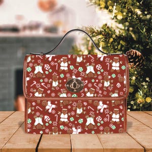 Sac à main de Noël Cottagecore en pain d'épice, sac de vacances Steampunk unique, sacoche festive géniale pour petite amie, sac à main d'hiver cadeau cookie mignon