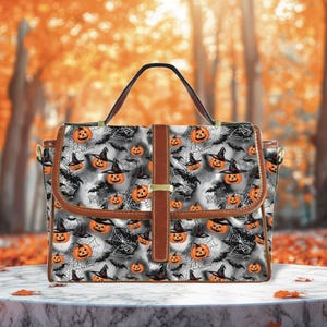 Cartable gothique citrouille, sac sombre fantaisiste, sac à main festif original, sac à main chauve-souris d'Halloween, petit fourre-tout sorcière, sac moyen automne, cadeau pour elle