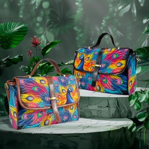 Bolso tipo cartera con plumas de pavo real, bolso colorido y vibrante, bolso de lujo exótico, accesorio bohemio, regalo único para novia, regalo para madre