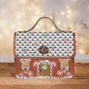 Sac pour biscuits maison en pain d'épice, sac à main pour bonbons de Noël, sac à main des fêtes de fin d'année, sac pays des merveilles hiver, mode canne en bonbon, sac de bonbons prune
