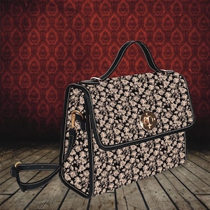 Sac à main gothique roses beiges pour femme, sac en toile romance sombre, sacoche vintage noir mystérieux, cadeau macabre pour elle, accessoire éclectique élégant