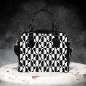 Sac Art déco moderne, sacoche chic en damier, sac à main minimaliste, sac à main graphique urbain, sac à motif optique avant-gardiste, cadeau étrange pour elle
