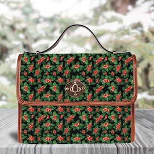 Sac à main de Noël avec des baies, sac à fleurs Cottagecore, sacoche d'hiver, accessoire de mode vintage, cadeau unique pour petite amie, sac de Noël classique