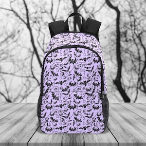Sac à dos gothique chauve-souris, sac à dos floral foncé, sac à dos style automne automne, cartable fantasmagorique sorcière, sac pour ordinateur portable fantaisie audacieux cadeau étrange pour elle