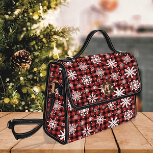 Sac à main flocons de neige, sac à carreaux classique, sacoche bohème d'hiver, accessoire de style rustique, cadeau de vacances, sac à main Cottagecore campagne éclectique