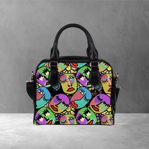 Bolso de mujer con cara extraña, bolso abstracto de estilo pop art, bolso moderno y funky, bolso inusual y peculiar, idea de regalo inusual para una fiesta, accesorio excéntrico