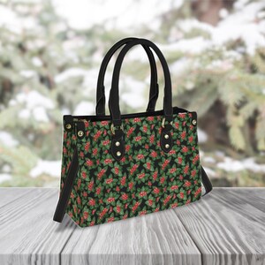 Cabas Cottagecore de Noël, sac à main femme floral baies, sacoche mode vintage, sac à main d'hiver, style vacances chic, cadeau pour petite amie