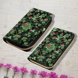 Portafoglio coccinella trifoglio, borsa portafortuna, pochette per il giorno di San Patrizio, borsa trifoglio regalo per fidanzata, portafoglio con chiusura a cerniera di grande capacità
