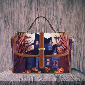 Sacoche maison hantée, sac chauve-souris vampire, sac à main pleine lune mystique, accessoire fantasmagorique original, cadeau d'Halloween effrayant pour elle, sac à main gothique