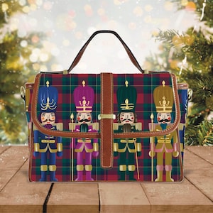 Cartable à carreaux casse-noisette, sac de Noël vintage, sac à main classique des fêtes, sac à main festif Toy Soldier, accessoire fantaisiste, cadeau original pour elle