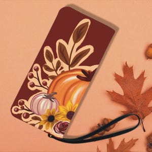 Cartera de calabaza de Acción de Gracias, billetera de estilo bohemio otoñal, bolso de otoño, bolso de mano con diseño de girasol, accesorio extravagante, regalo para la anfitriona de Acción de Gracias