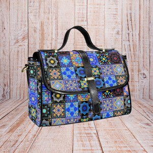 Cartable portugais pour femme, sac à main marocain, sac à main bohème méditerranéen, sac à motif de carreaux unique, accessoire ethnique en mosaïque, cadeau bohème