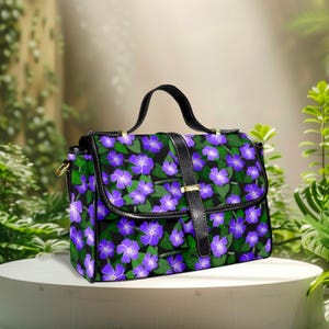 Cartable floral violet, sac à bandoulière fleur pervenche, sac à main Cottagecore, sac à main violet bohème minimaliste, cadeau romantique pour elle