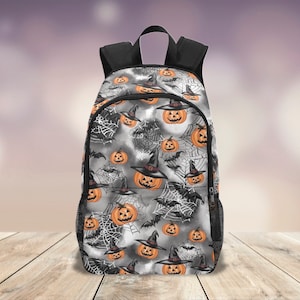 Sac à dos citrouille gothique, sac à dos de saison fantasmagorique, sac à dos chauve-souris sombre effrayant, cartable d'Halloween sorcière, sac d'ordinateur portable bohème gothique cadeau pour étudiant