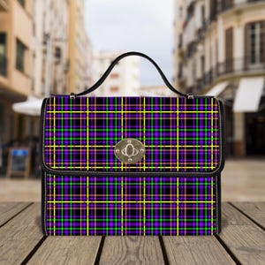 Sac à motif écossais néon, sacoche électrique tartan, sac à main preppy classique, cabas glam Ivy League, sac à main punk urbain, sac à main pop art rétro, cadeau