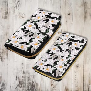 Cartera con diseño de lirio blanco, monedero con diseño floral, cartera clásica vintage con diseño floral, accesorio estilo cottagecore, regalo romántico para novia, regalo para el día de la madre