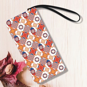 Bracelet design carrelé éclectique, portefeuille marocain, sac à main azulejo, pochette moderne rustique bohème, accessoire de style ethnique, cadeau pour petite amie