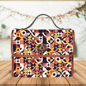 Sac à main pour femme rétro, sac moderne abstrait, sacoche géométrique Pop Art, sac à main d'inspiration vintage, sac à imprimé éclectique, design d'influence cubiste