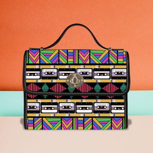 Bolso de mano retro funky para mujer, bolso pop art con casete, cartera retro de los años 80, bolso de diseño vintage de los años 90, regalo para fanáticos de la música, bolso Synthwave Y2K