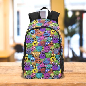 Sac à dos monstre mignon, sac à dos créature effrayante colorée, sac à dos fantaisiste, cartable kawaii, sacoche pour ordinateur portable au design audacieux, cadeau original pour enfant